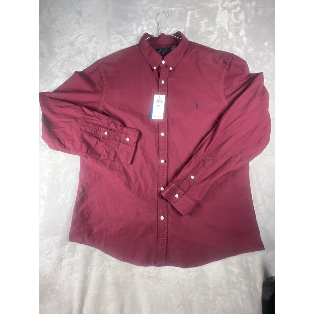 Polo Ralph Lauren Mens XXL Slim Fit Burgundy Cotton Button Down Shirt NWT